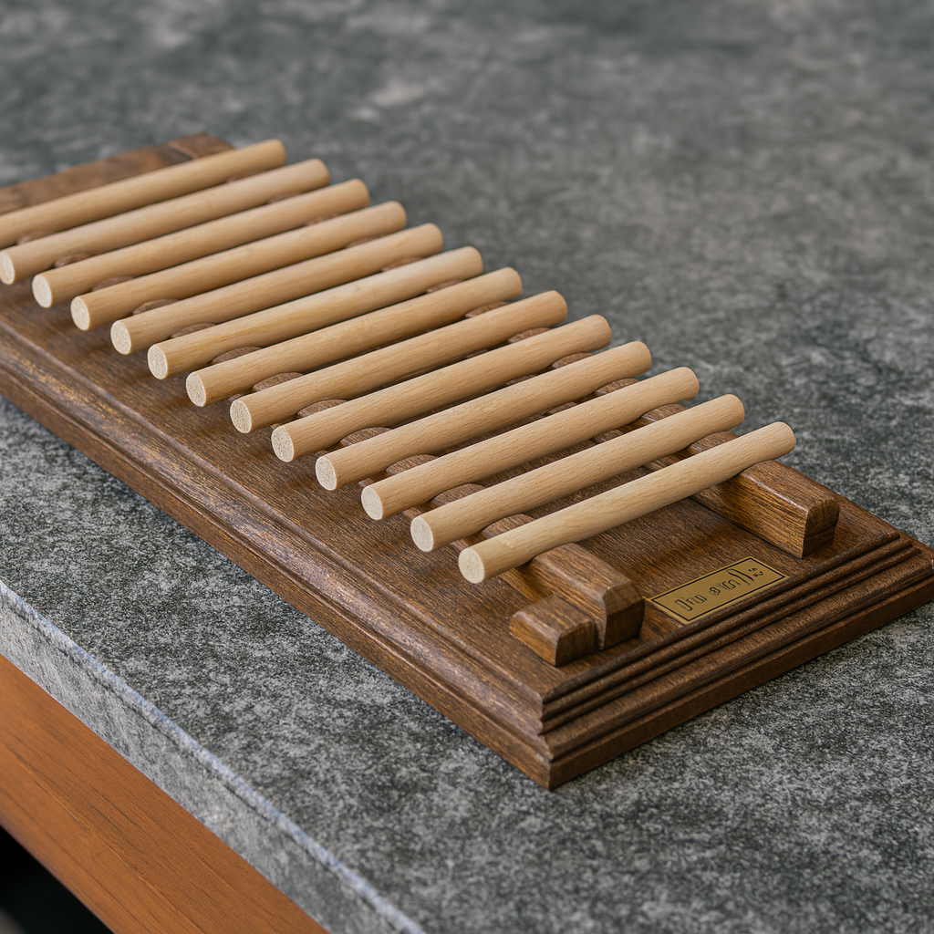 Jeu traditionnel des bâtonnets en bois, disposés sur un support, idéal pour les animations lors de mariages et événements.